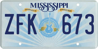 MS license plate ZFK673