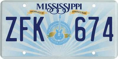 MS license plate ZFK674
