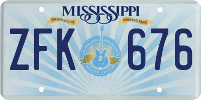 MS license plate ZFK676