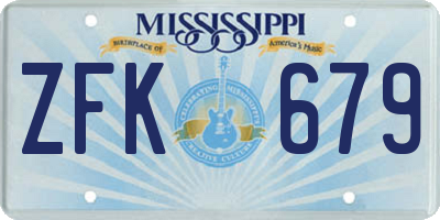 MS license plate ZFK679