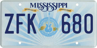 MS license plate ZFK680