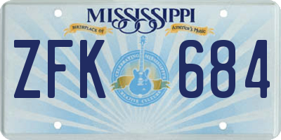 MS license plate ZFK684