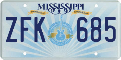 MS license plate ZFK685
