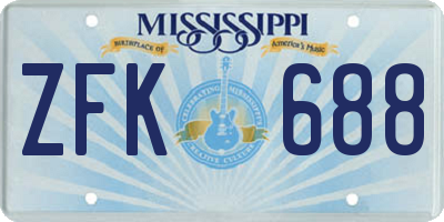 MS license plate ZFK688