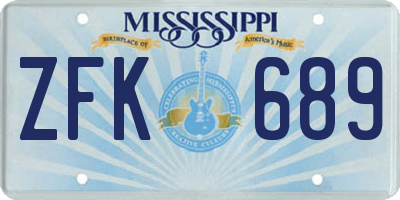 MS license plate ZFK689