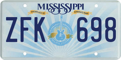 MS license plate ZFK698