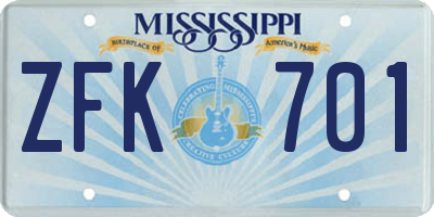 MS license plate ZFK701