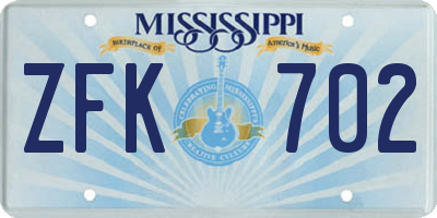 MS license plate ZFK702