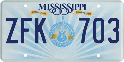 MS license plate ZFK703