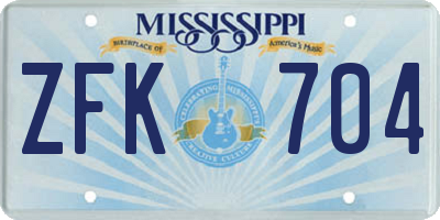 MS license plate ZFK704
