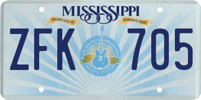 MS license plate ZFK705