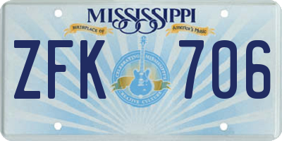 MS license plate ZFK706