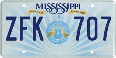 MS license plate ZFK707