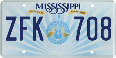MS license plate ZFK708