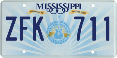 MS license plate ZFK711
