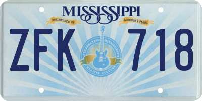 MS license plate ZFK718