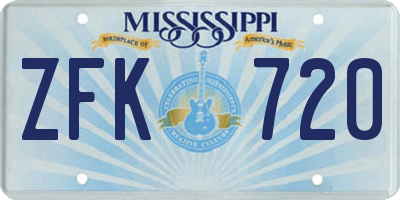 MS license plate ZFK720