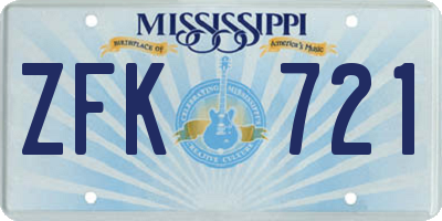 MS license plate ZFK721