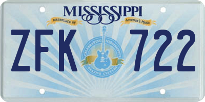 MS license plate ZFK722