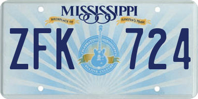 MS license plate ZFK724