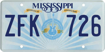 MS license plate ZFK726