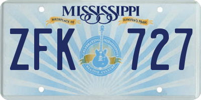 MS license plate ZFK727