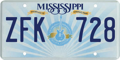 MS license plate ZFK728