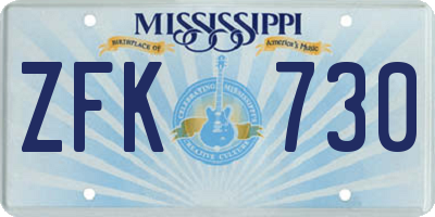 MS license plate ZFK730