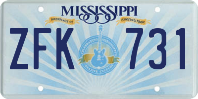 MS license plate ZFK731