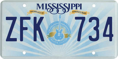 MS license plate ZFK734