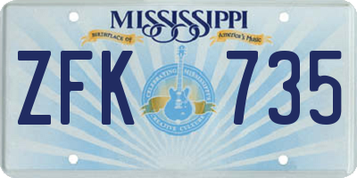 MS license plate ZFK735