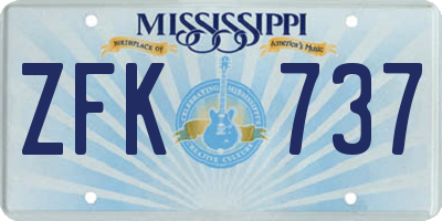 MS license plate ZFK737