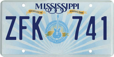 MS license plate ZFK741