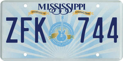 MS license plate ZFK744