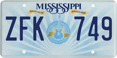 MS license plate ZFK749