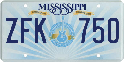 MS license plate ZFK750