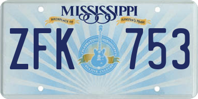 MS license plate ZFK753