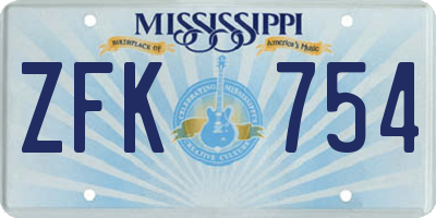 MS license plate ZFK754