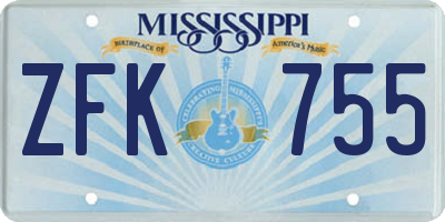 MS license plate ZFK755