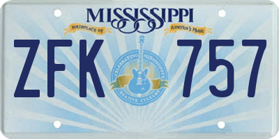 MS license plate ZFK757