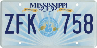 MS license plate ZFK758