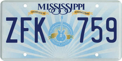 MS license plate ZFK759