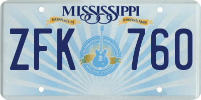 MS license plate ZFK760