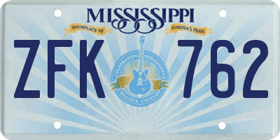 MS license plate ZFK762