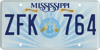 MS license plate ZFK764