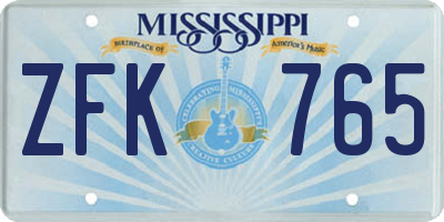 MS license plate ZFK765