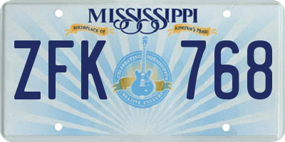 MS license plate ZFK768