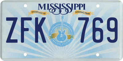 MS license plate ZFK769