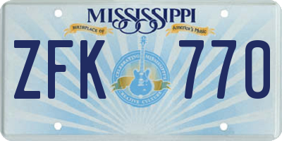 MS license plate ZFK770