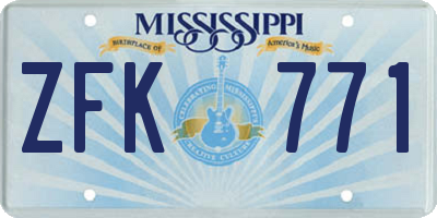 MS license plate ZFK771